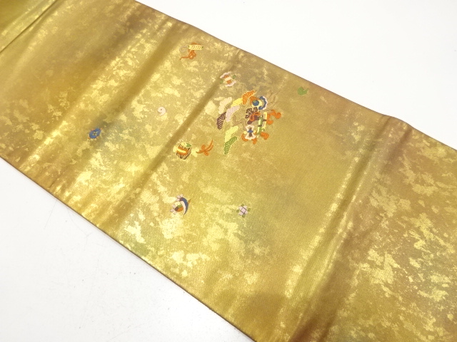 引箔　松に宝尽くし模様　刺繍　袋帯